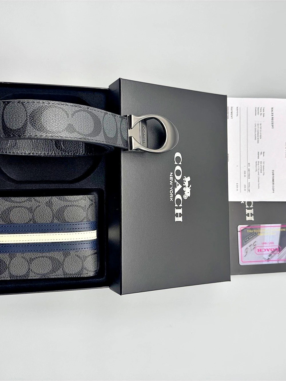 Coach Boxed Card Case And Belt Set In Signature Canvas NWT